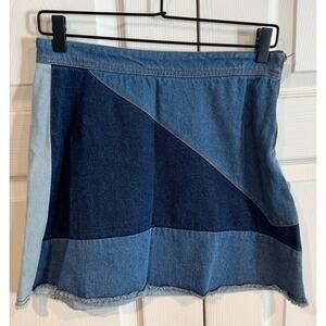 Life in Progress Blue Denim Patchwork Mini Skirt